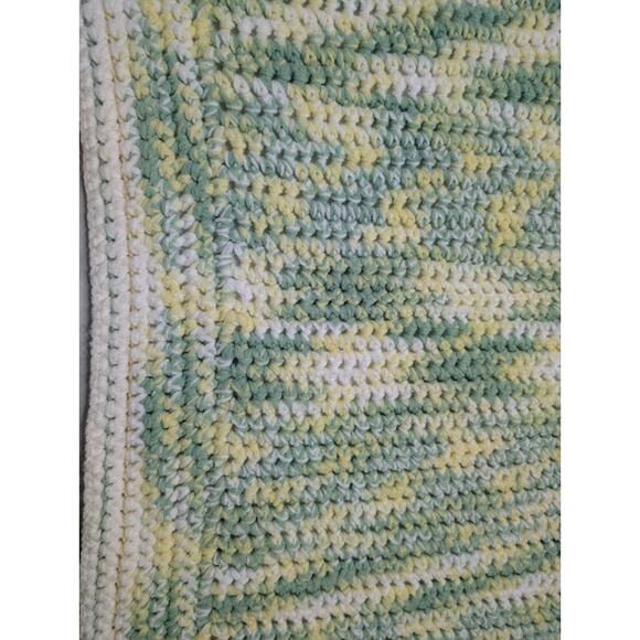 Hand Made Crocheted Baby Blanket Yellow, Green, White 35" X 52" - Picture 2 of 2